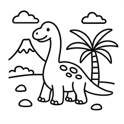 Brachiosaurus With Palm And Volcano