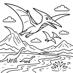 Pterodactyls Soaring Over River