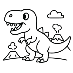 T Rex With Volcanoes And Clouds