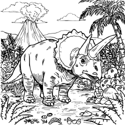 Triceratops By Volcanic Swamp