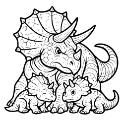 Triceratops Mother With Babies