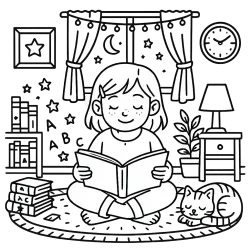 Cozy Bedtime Reading With Cat