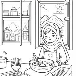 Girl In Hijab Mixing Batter By The Window
