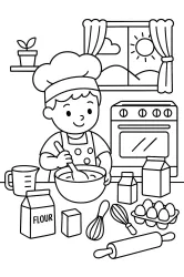 Kid Baker Mixing Batter By The Oven