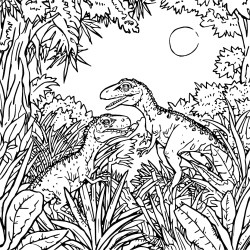 Velociraptors At Night With Moon
