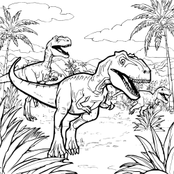 Velociraptors In Tropical Valley